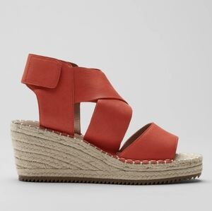 Eileen Fisher Orange Willow Tumbled Leather Wedge Espadrille Summer Shoes